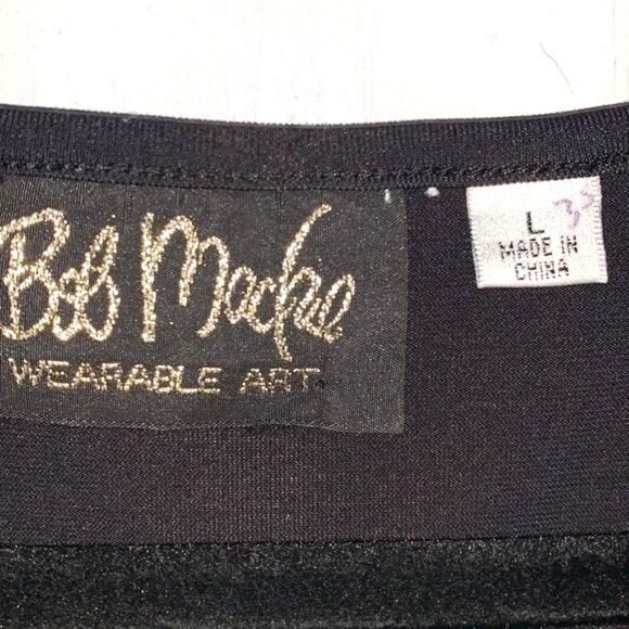 Bob Mackie Wearable Art Black Sleeveless Top W/ Silver Stripe Detail Womens L Po - Picture 2 of 8